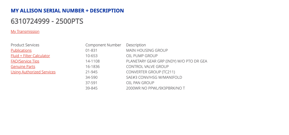 Allison 2500PTS Transmission For Sale