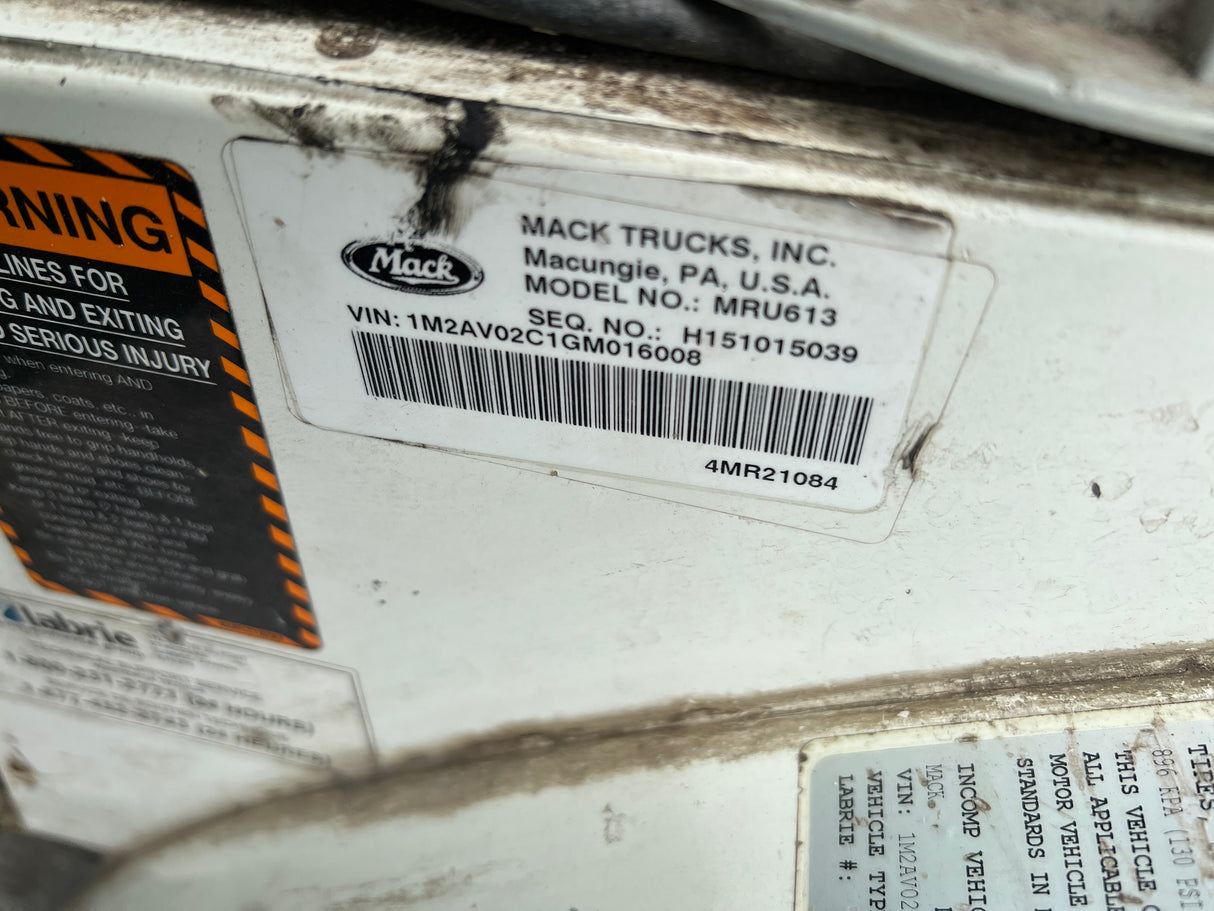 2016 MACK MRU613 Low CAB Forward (LCF) Shell For Sale, 600 Series
