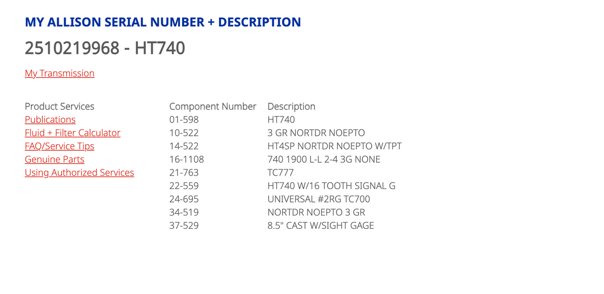 Allison HT740 Transmission For Sale, Part # 29505462