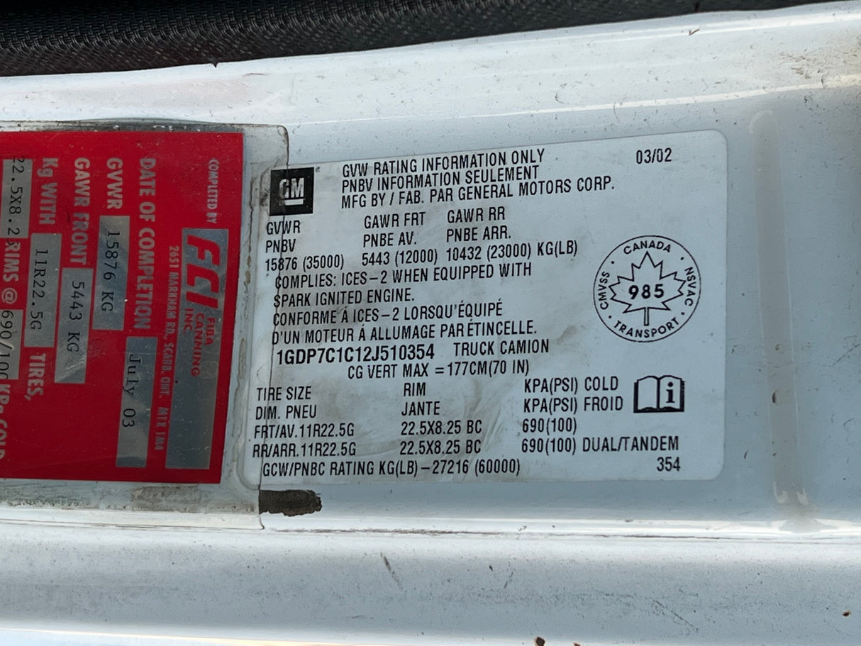 2002 GMC T7500 Tilt Cab Shell