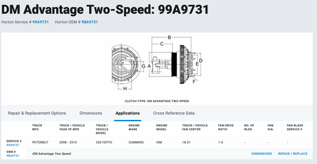 Cummins ISM Horton Fan Clutch Part # 99A9731