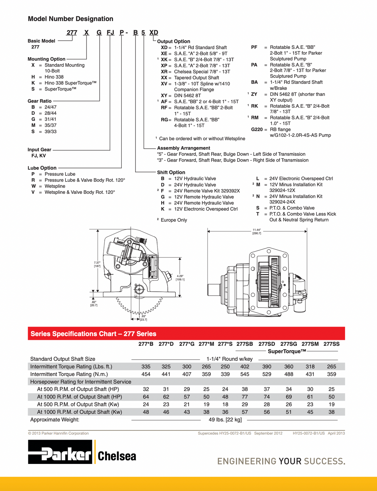 Chelsea 277SGFJP-B5XD PTO, 10-BOLT, PULLED OFF ALLISON 3500RDS P