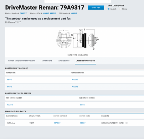 Caterpillar C15 DriveMaster Fan Clutch 79A9317, Pulley P/N 601697, Base P/N 601705 For Sale