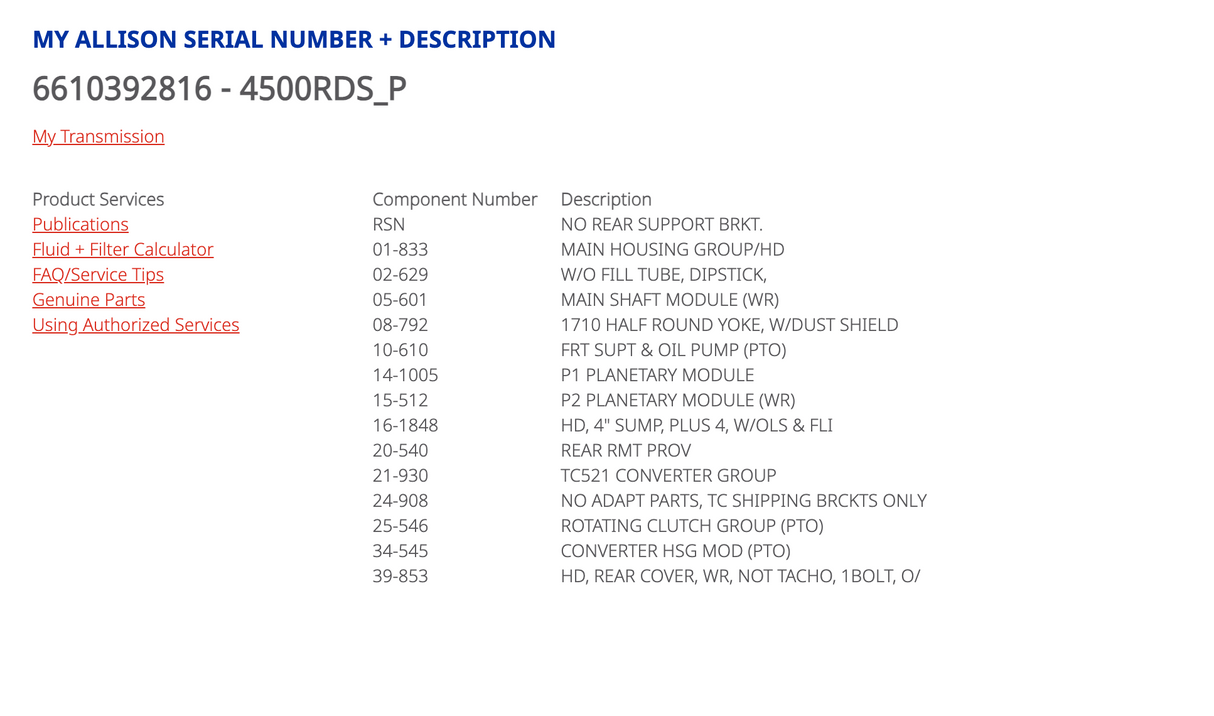 Allison 4500RDSP Transmission For Sale w/ PTO Prov, 29544592
